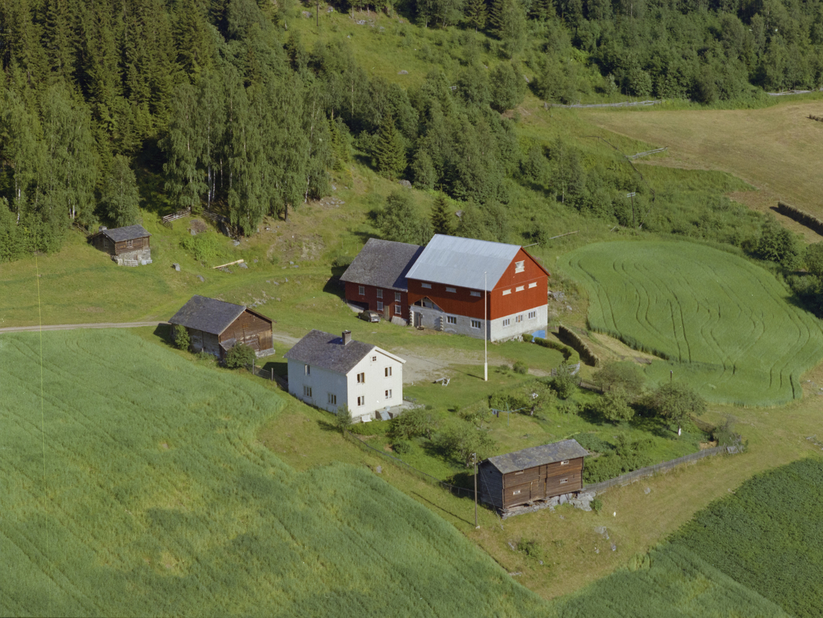 Øyer, Nord-Tretten Sandvik gård. Stor, rød og ny driftsbygning med hvit ...